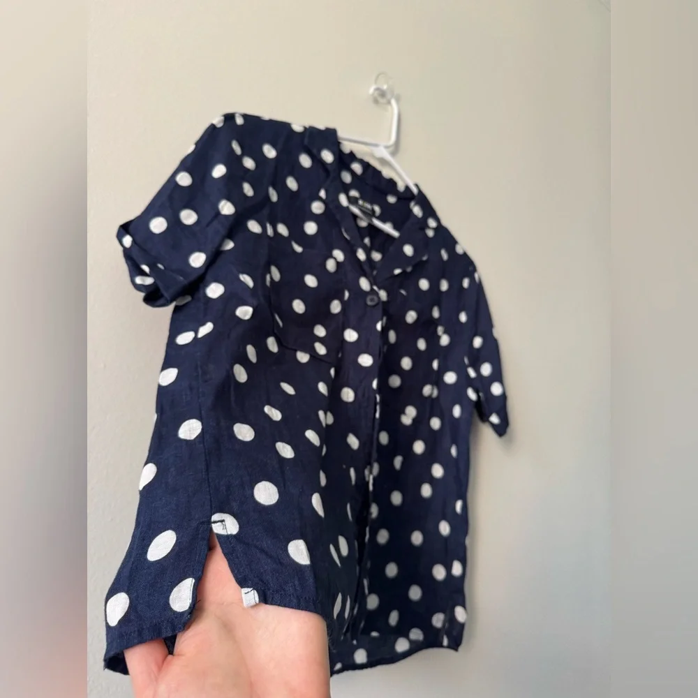Anthropologie Maeve Women Buttondown Surf Linen Navy Dot Shirt Top Sz XS - Picture 8 of 13